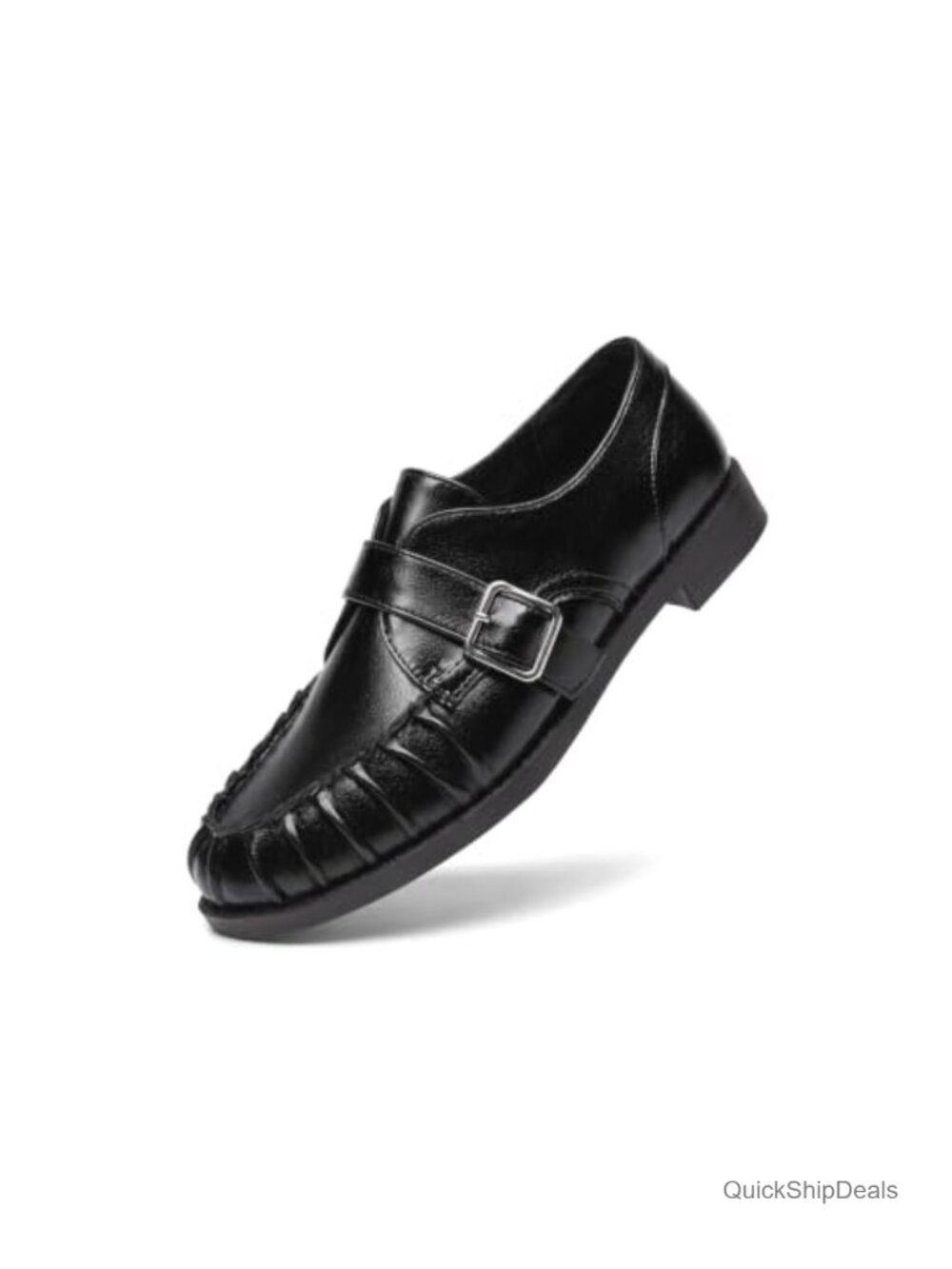 Women's Pleated Loafers Monk Strap Slip On Comfortable Faux Leather Office Work